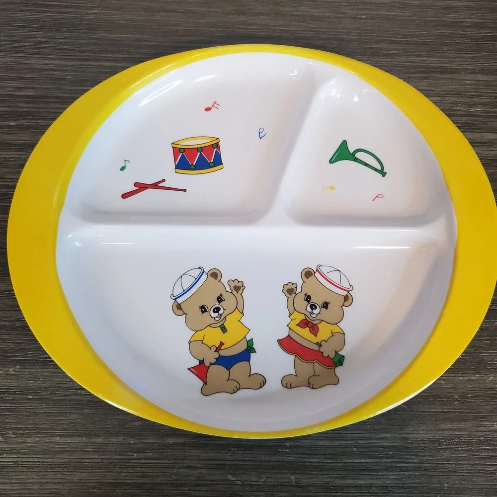 Melamine‎ Child Plate Divided Dish Oval Teddy Bears - Musical Theme Toddler